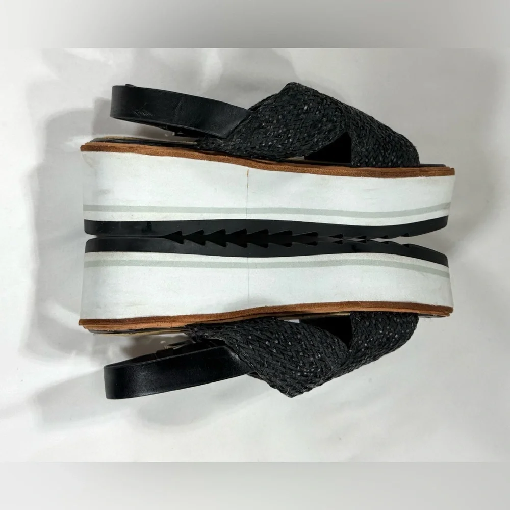 Zara Black and White woven sling back Platform Sandals size 7
